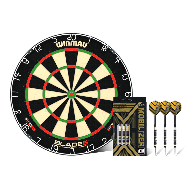 Winmau Blade 6 Dartboard + One80 Mobilizer Steeldarts - Dartset
