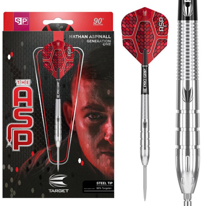 Target Darts Nathan Aspinall x ECHO 90% Tungsten Steel Tip Swiss Point Dart Set – 23G ASP Player Edition Darts, Pro Grip Shafts & Pro Ultra No.2 Flights, SP Tool inbegrepen Target Darts Nathan Aspinall x ECHO 90% Tungsten Steel Tip Swiss Point Dart Set – 23G ASP Player Edition Darts, Pro Grip Shafts & Pro Ultra No.2 Flights, SP Tool inbegrepen